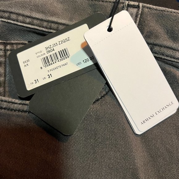 New NWT Armani Exchange Skinny J33 Grey Denim Pants $120 - Picture 3 of 3